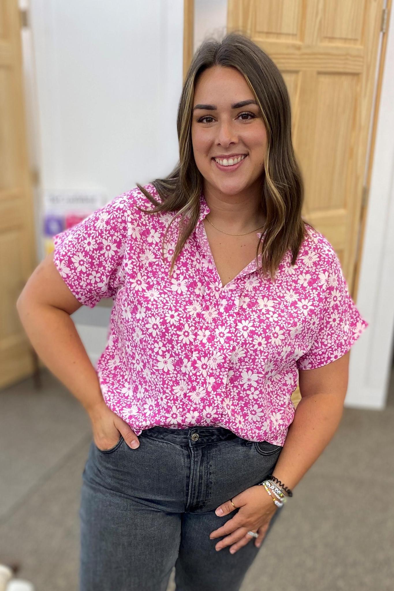 Pink Ditzy Floral Print Top