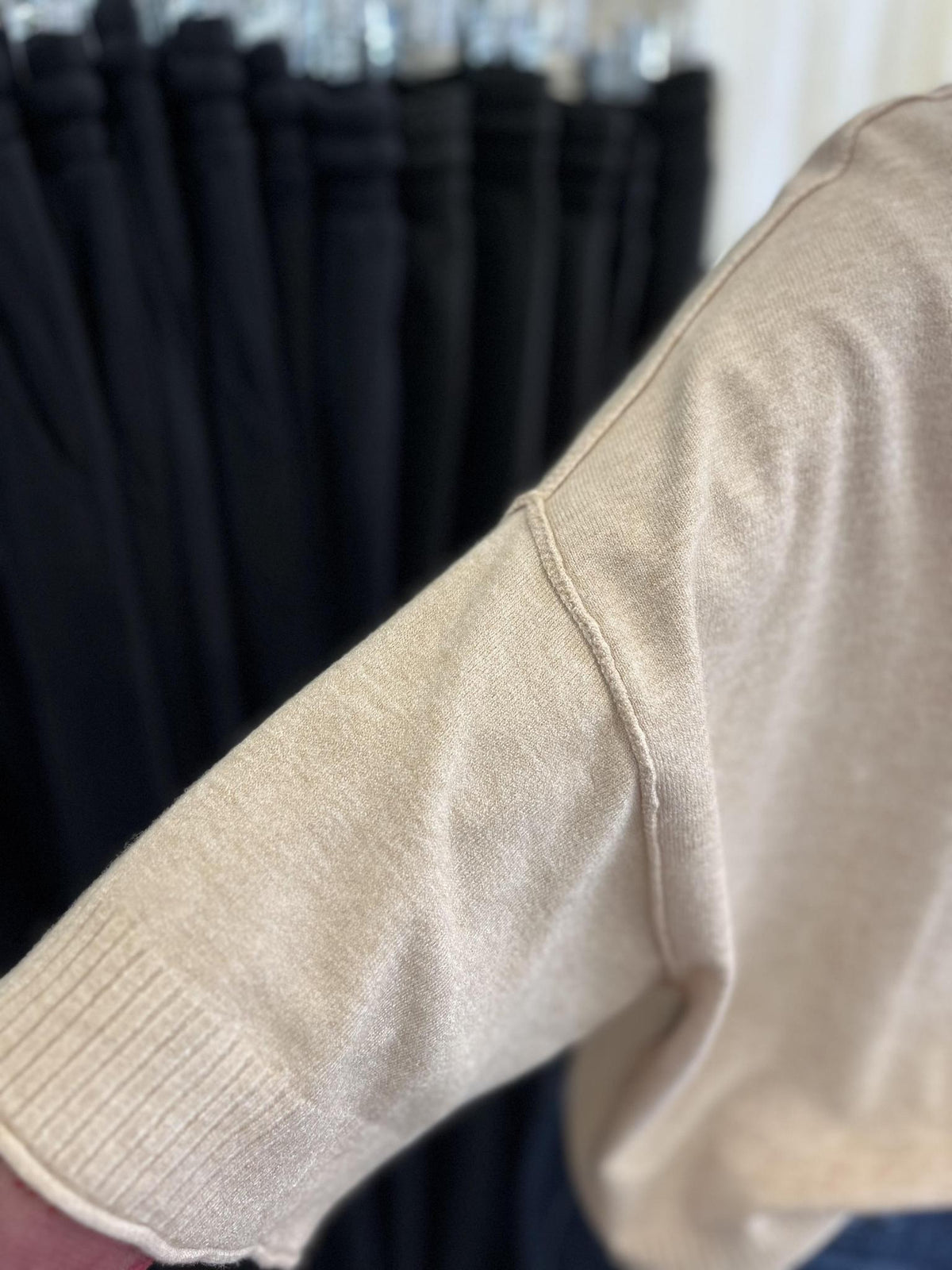 Mock Neck Short Sleeve Sweater Beige