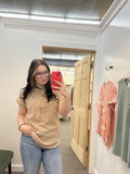 Dolman Short Sleeve Solid Top W/Buttons - Latte