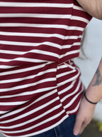 Stripe Short Sleeve Round Neck Top - Red