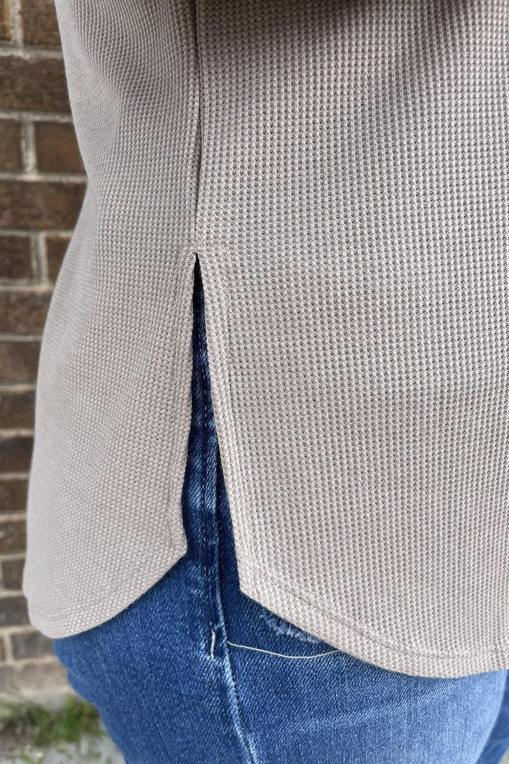 Waffle Knit Long Sleeve Top - Ash Mocha