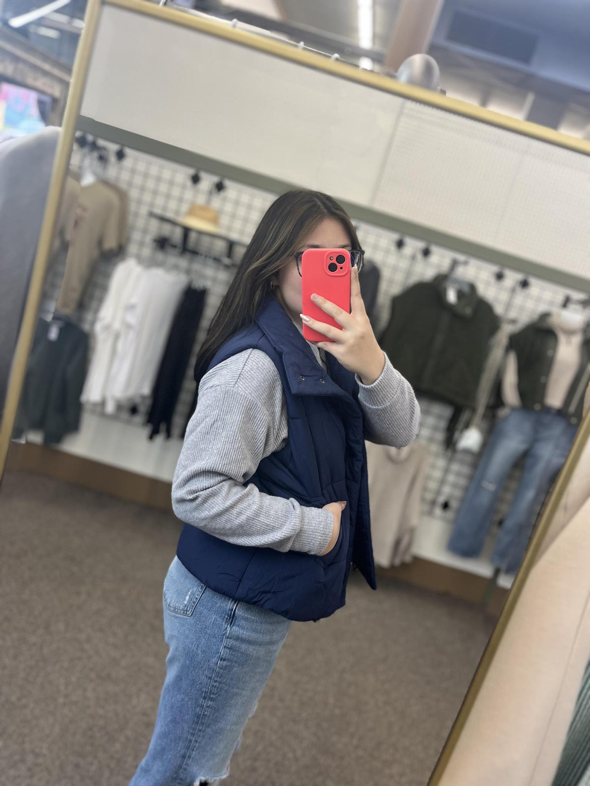 High Neck Puffer Vest - DK Navy