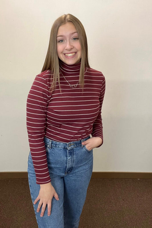 Burgundy Stripe Turtle Neck