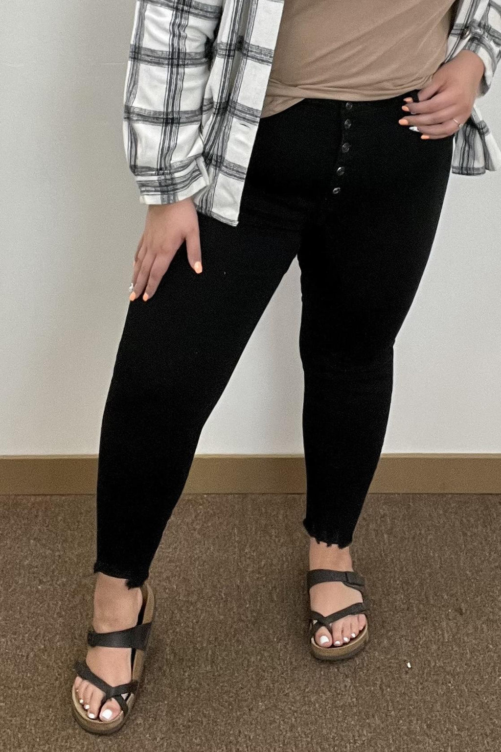 Kancan Black Skinny Jeans with Frayed Hem