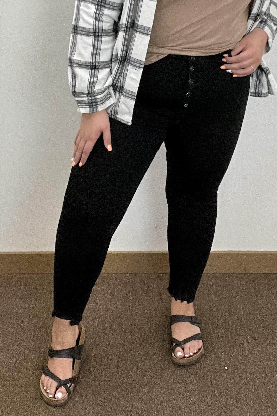 Kancan Black Skinny Jeans with Frayed Hem